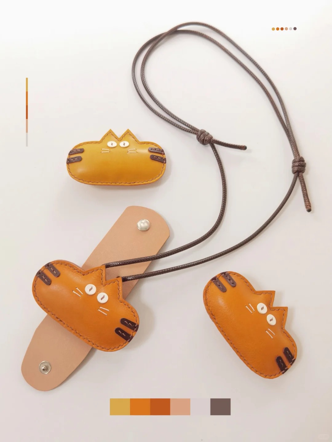 Handcrafted Leather Orange Tabby Cat Pendant