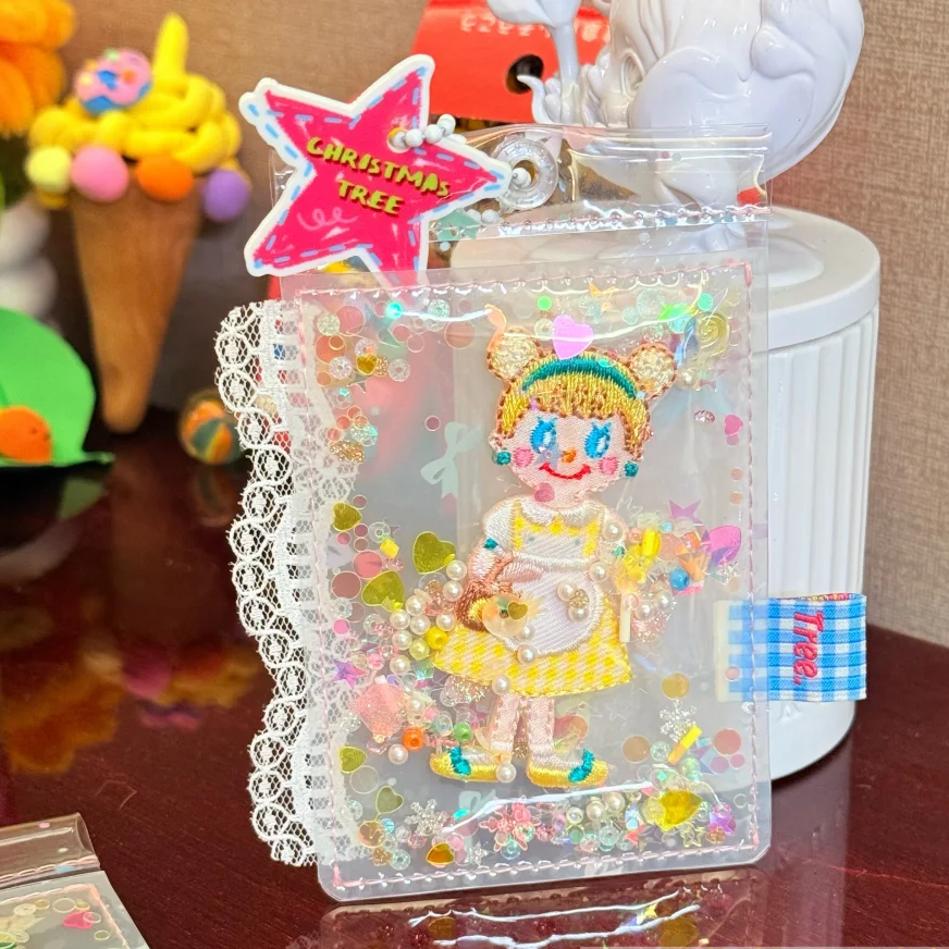 ラメ入り流れ PVC チャームポーチ